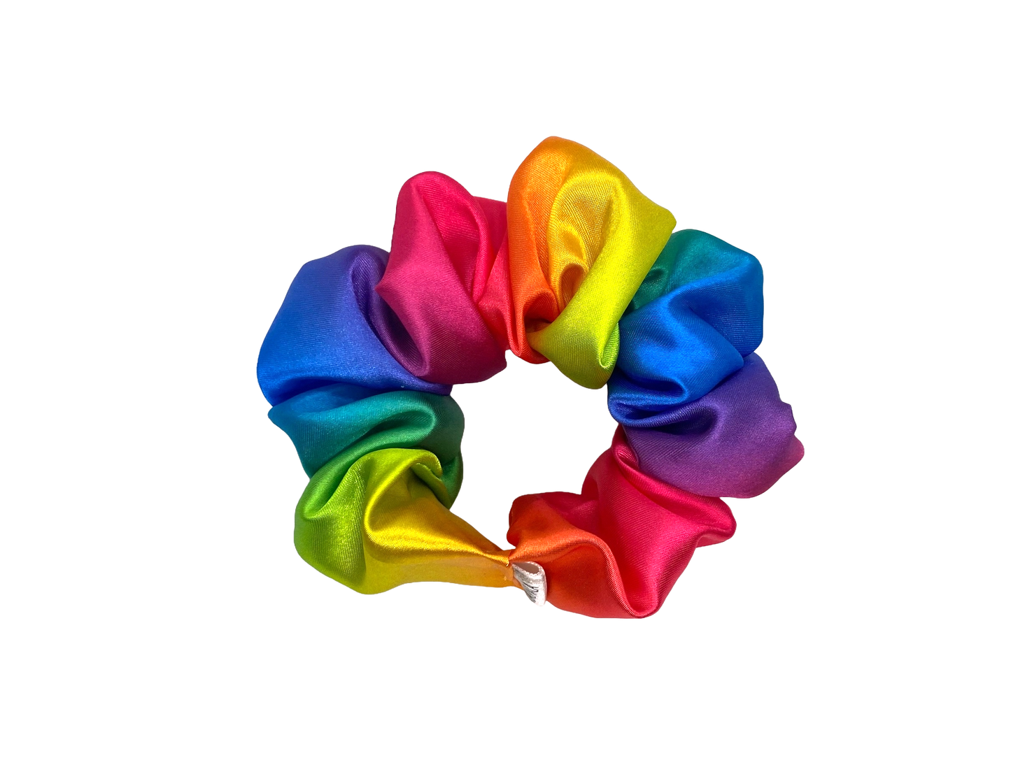 Bright Rainbow Satin Scrunchie