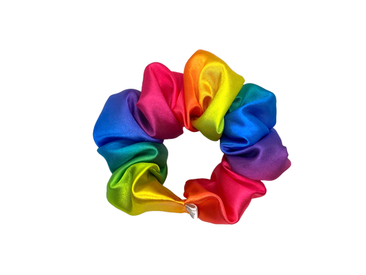 Bright Rainbow Satin Scrunchie